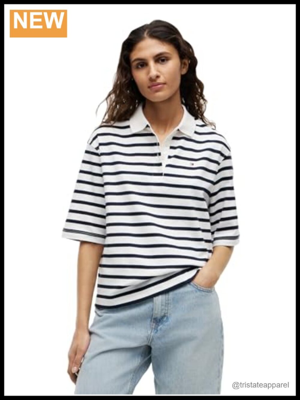 Women's Cotton Short Sleeve Polo Shirt Relaxed Fit Flag Logo